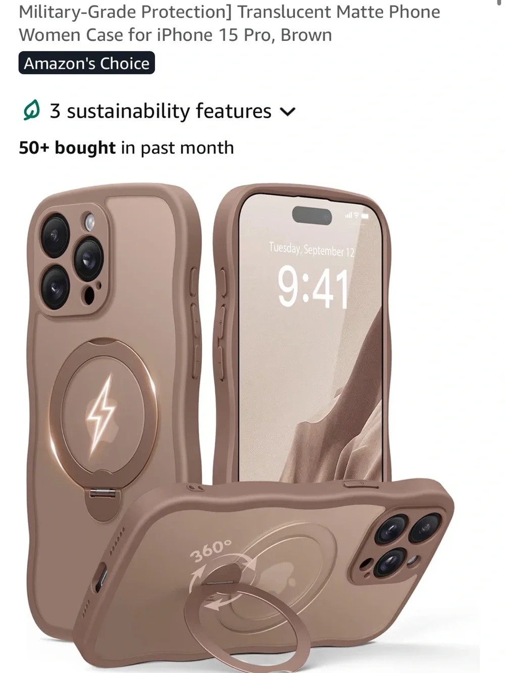 Apple iPhone 15 pro Protective Case with Ring Holder - Taupe